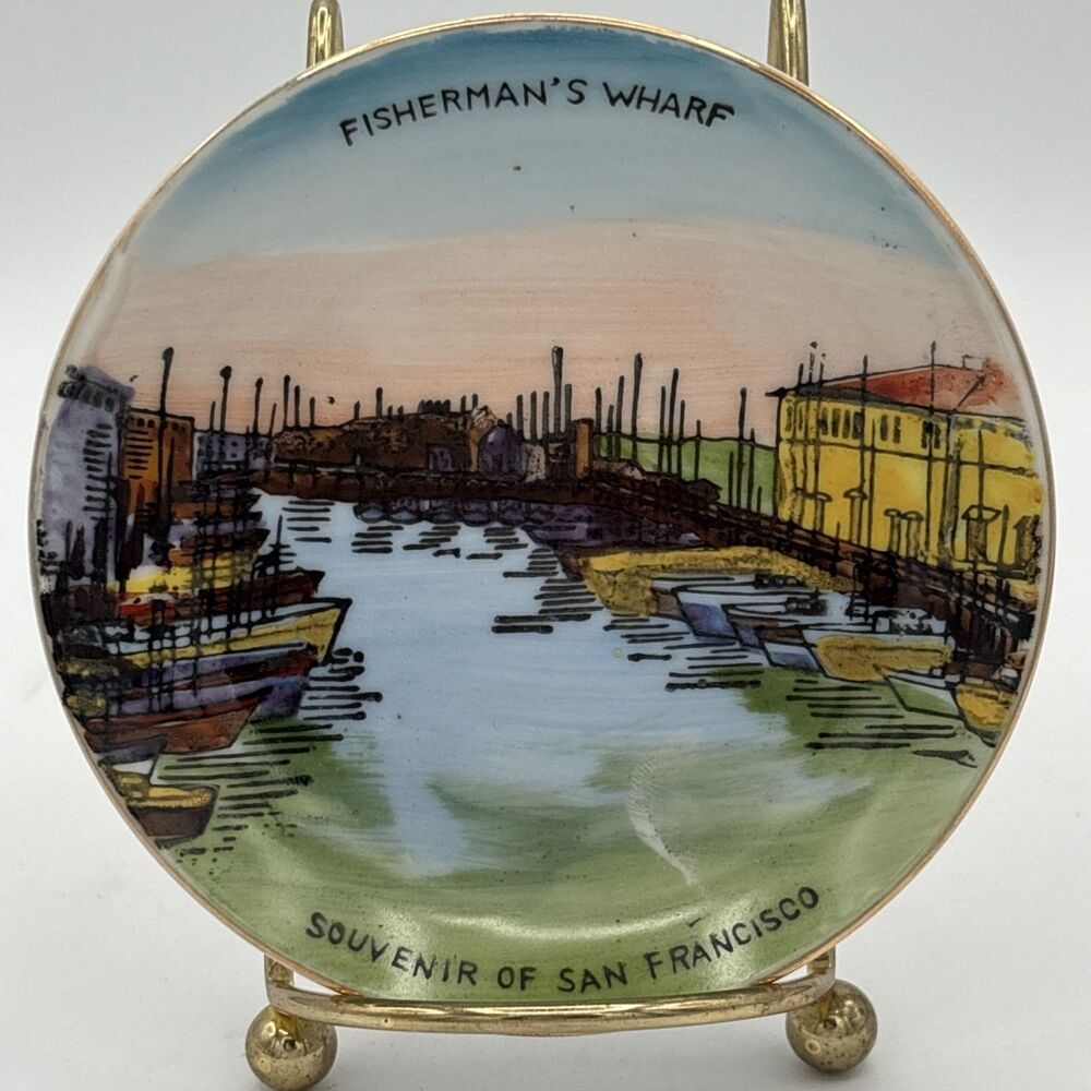 Vintage Japan Hand Painted Souvenir of San Francisco Fisherman's Wharf Plate 4"
